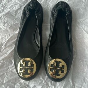 Tory Burch Black Leather Ballet Flats